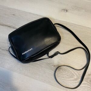 Madesmart Black Leather Zip Pouch Crossbody Bag, Made in Spain